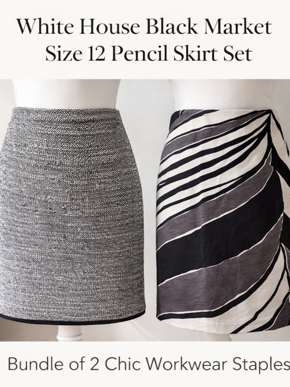 Black and white pencil skirts above knee, size 12 White House Black Market